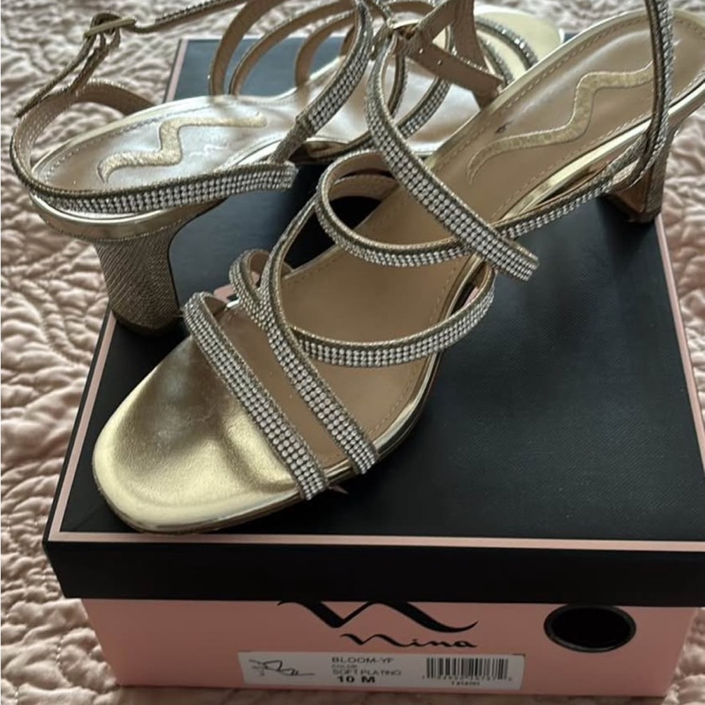 Nina Gold and Silver Strappy Heels